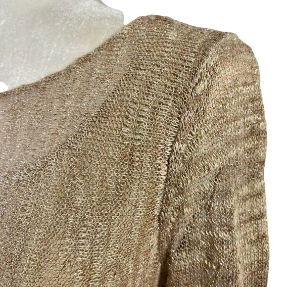 Lafayette 148 Size Small Gold Metallic Linen Mesh Knit Sweater Top - Picture 8 of 14